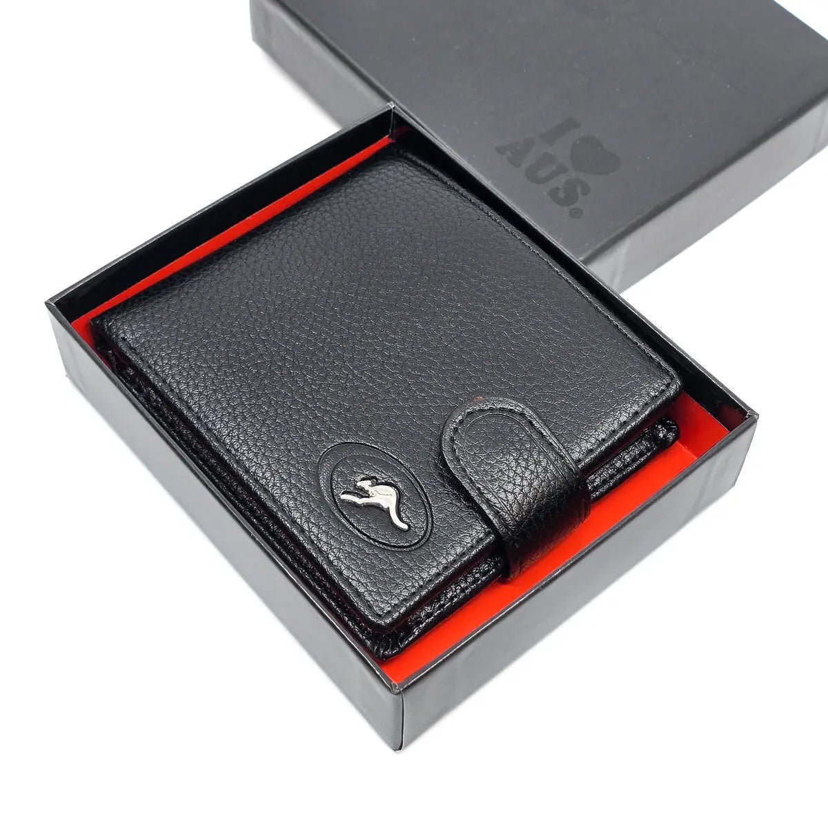 Black Mens Wallet with Silver Kangaroo - Allanson Souvenirs