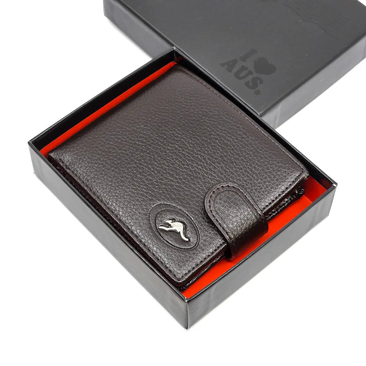 Brown Mens Wallet with Silver Kangaroo - Allanson Souvenirs