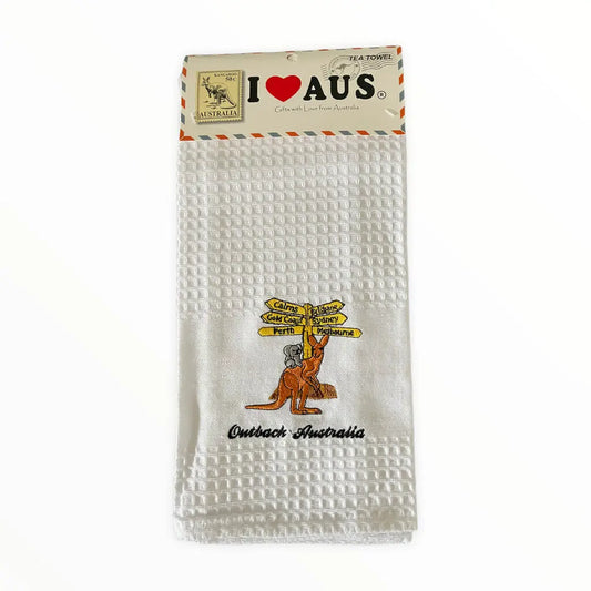 Embroidered Kangaroo Waffle Tea Towel Allanson Souvenirs