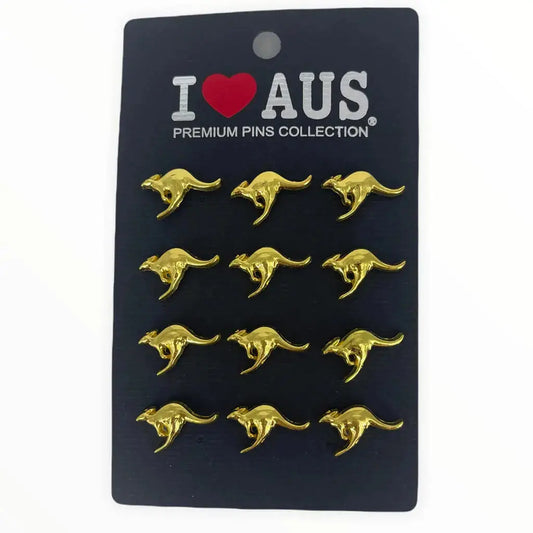 12pc Gold Kangaroo Lapel Pins - Allanson Souvenirs