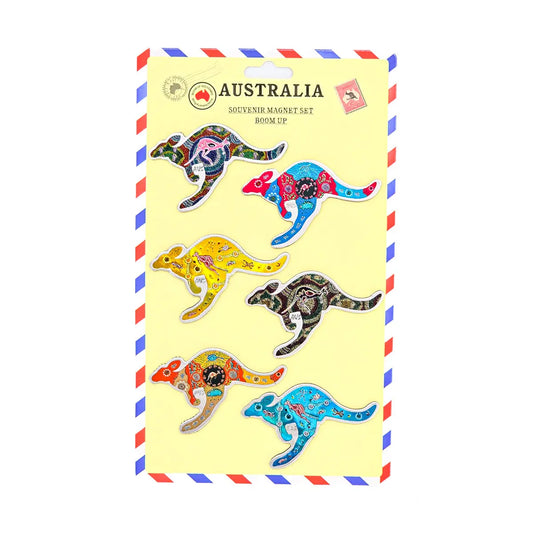 6-piece Aboriginal Art Kangaroo Magnet Pack - Allanson Souvenirs