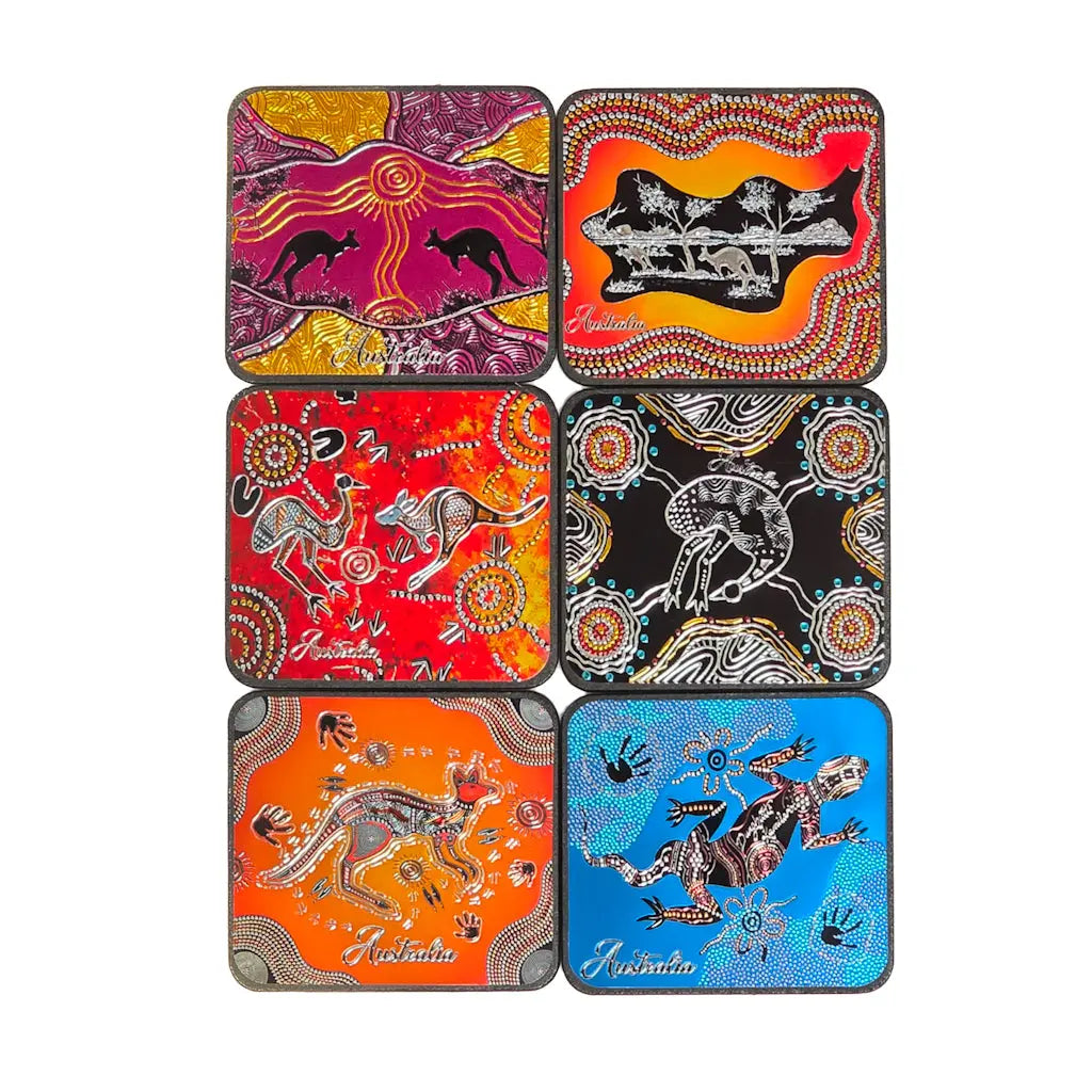 6-piece Premium Aboriginal Art Coasters Allanson Souvenirs