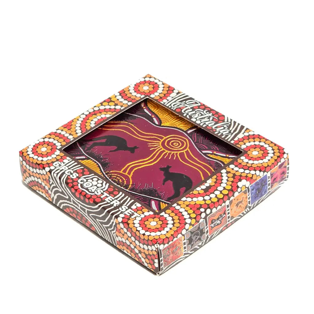 6-piece Premium Aboriginal Art Coasters Boxed Allanson Souvenirs