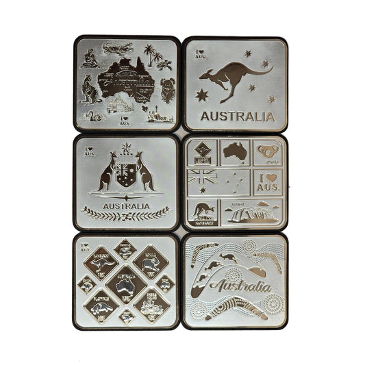 6-piece Silver Australian Icon Coasters Allanson Souvenirs