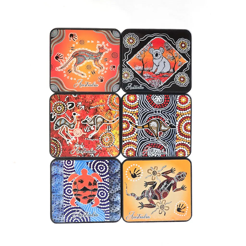 6-piece Square Aboriginal Animal Coasters Allanson Souvenirs