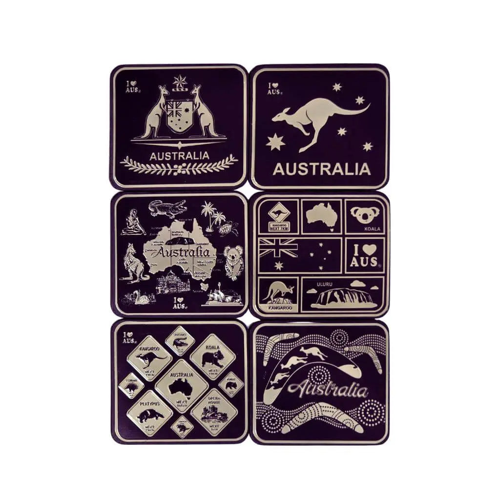 6-piece Black Australian Icons Coaster Set Allanson Souvenirs