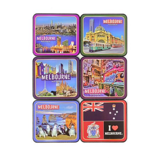 6pce Melbourne Cork Coasters Allanson Souvenirs