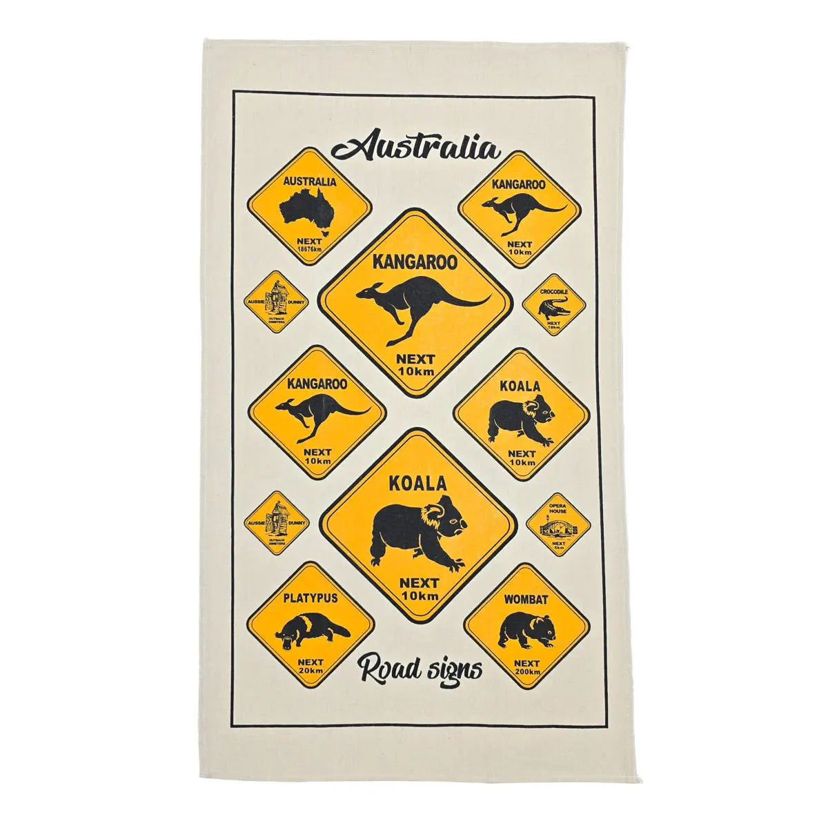 Australian Animal Road Sign tea Towel Allanson Souvenirs