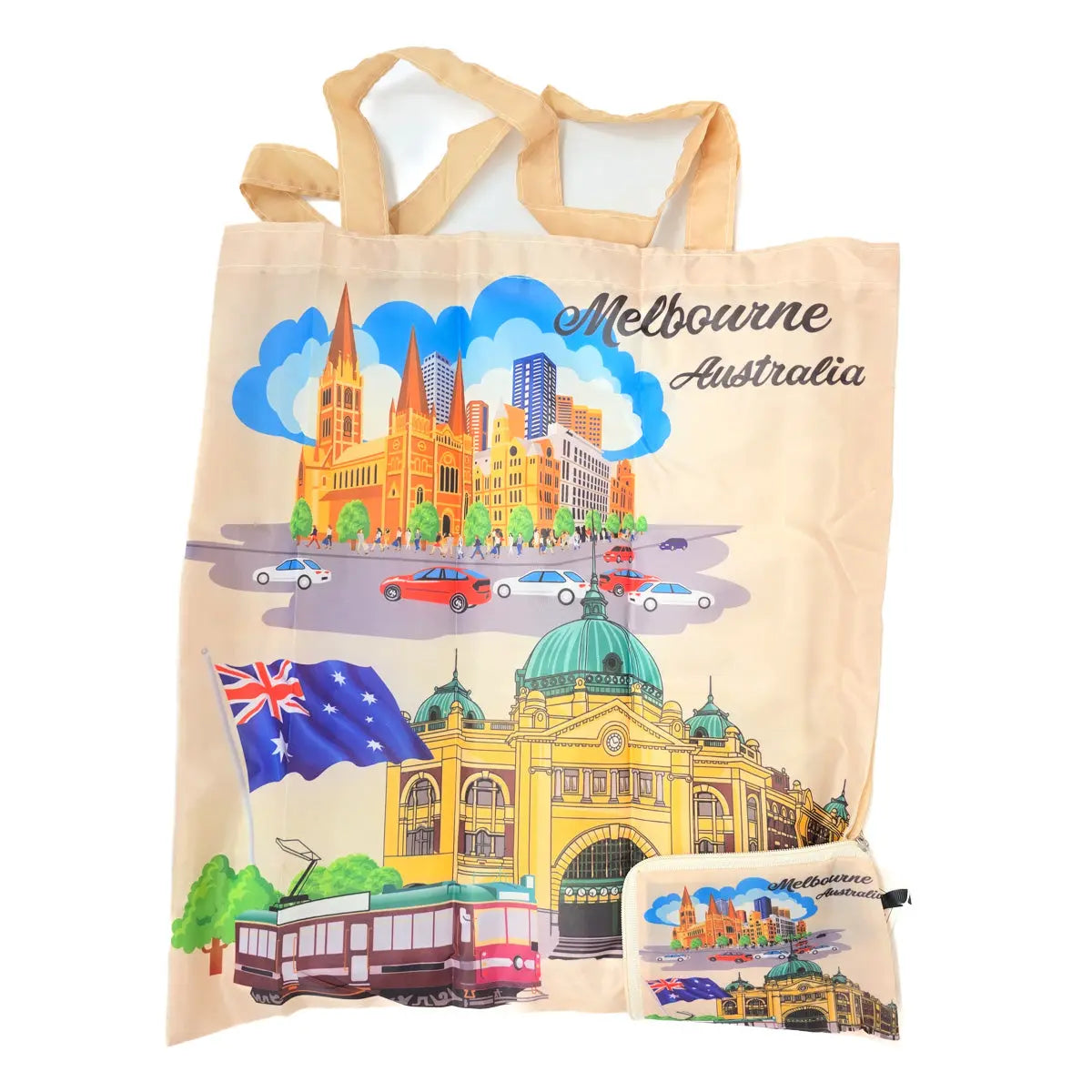 Cream Melbourne Small Foldable Shopping Bag Allanson Souvenirs