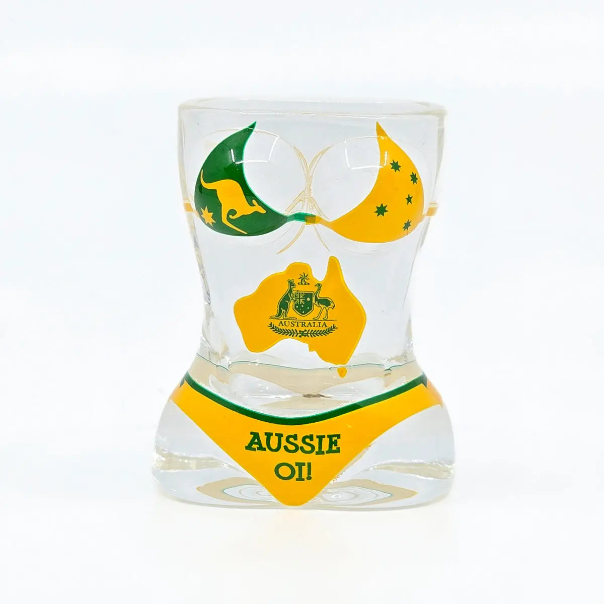 Green and Gold Bikini Shot Glass Allanson Souvenirs