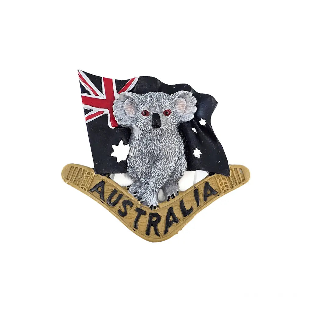 Koala with Flag on Boomerang Magnet Allanson Souvenirs