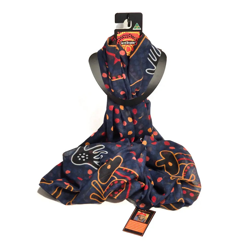 Navy Kangaroo Aboriginal Scarf - Allanson Souvenirs