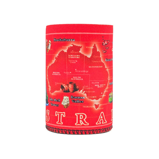 Red Australia Map Stubby Holder - Allanson Souvenirs