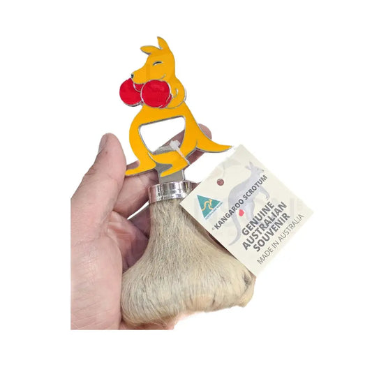 Yellow Boxing Kangaroo Scrotum Bottle Opener - Allanson Souvenirs