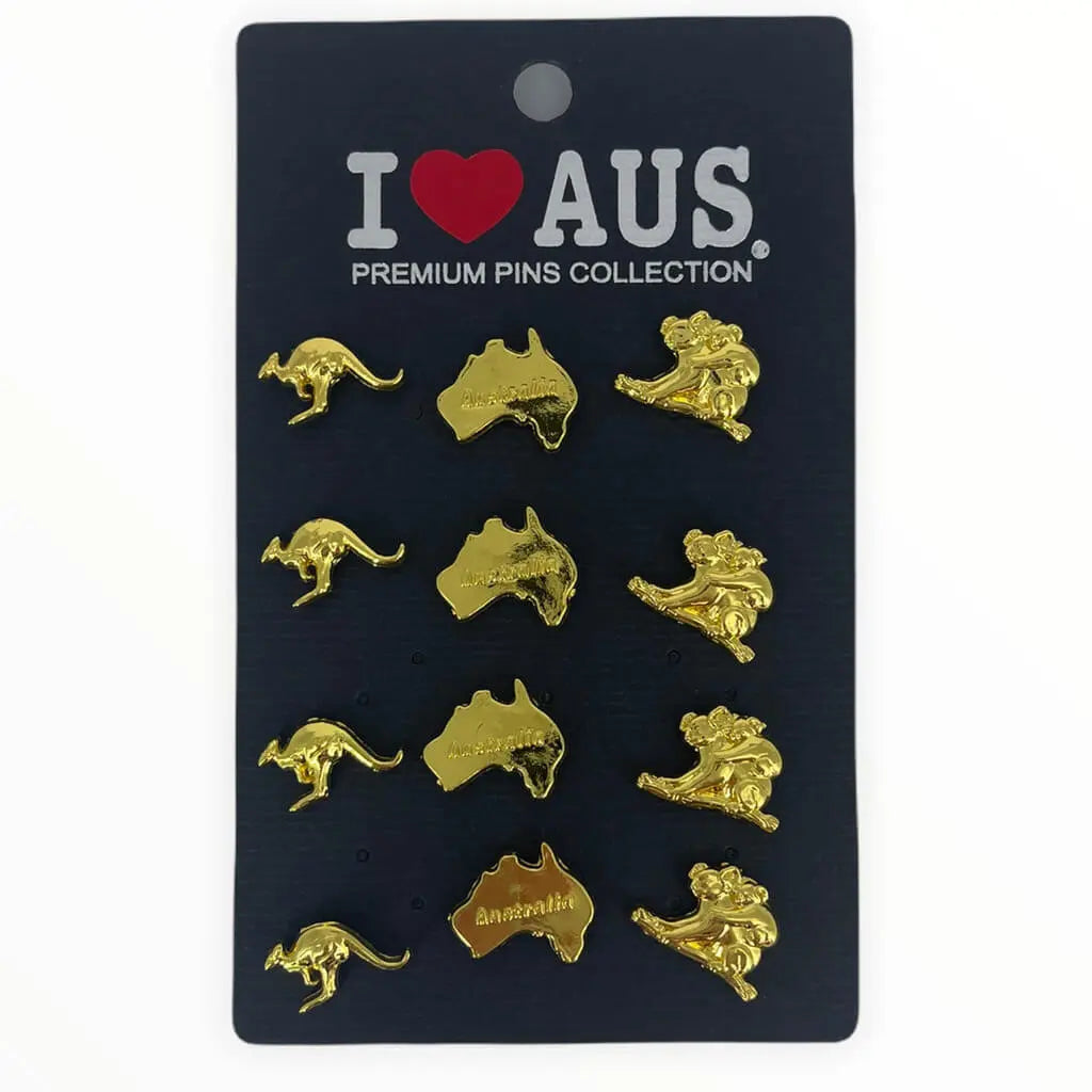12pces Gold Mixed Aussie Lapel Pins Allanson Souvenirs