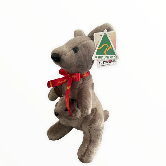 21cm Australian Made Kangaroo with full body Joey Soft Toy Allanson Souvenirs