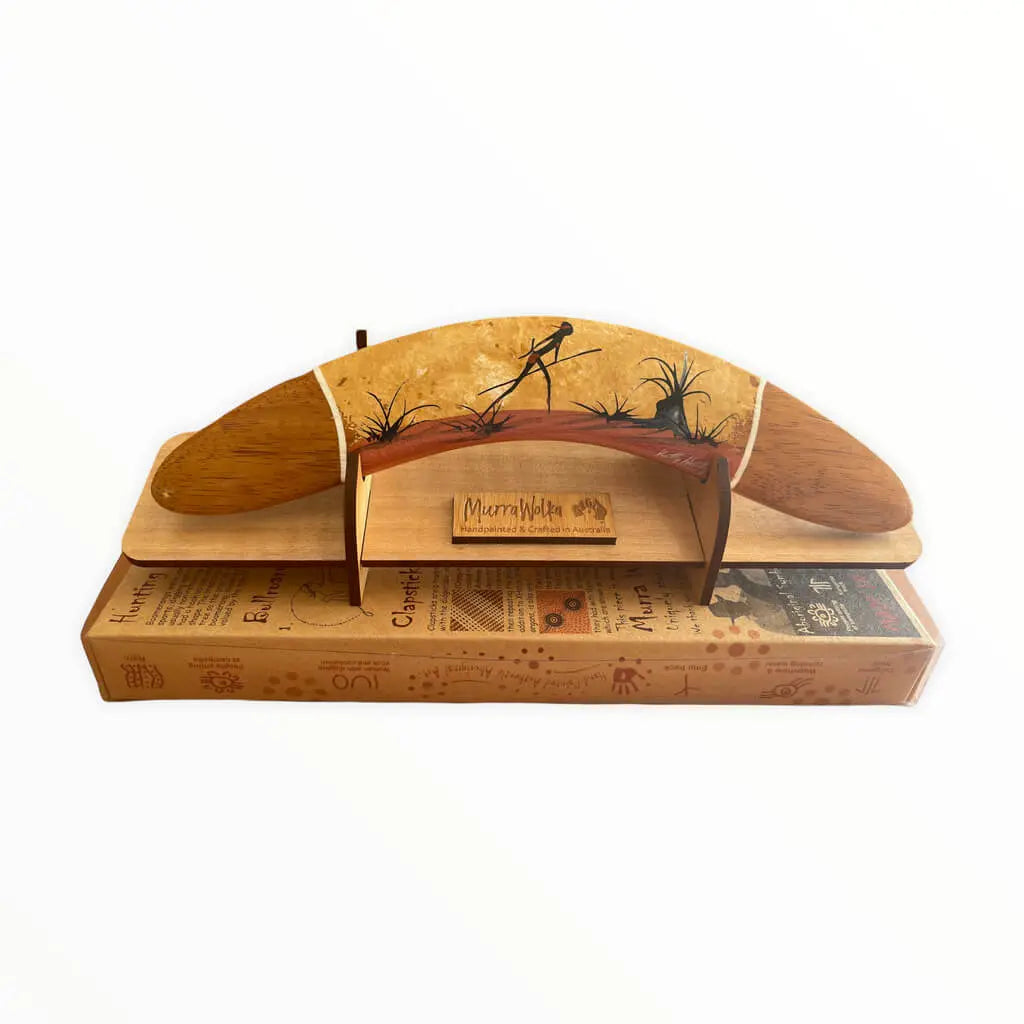 25cm Murra Wolka Australian Made Boomerang on Stand Allanson Souvenirs