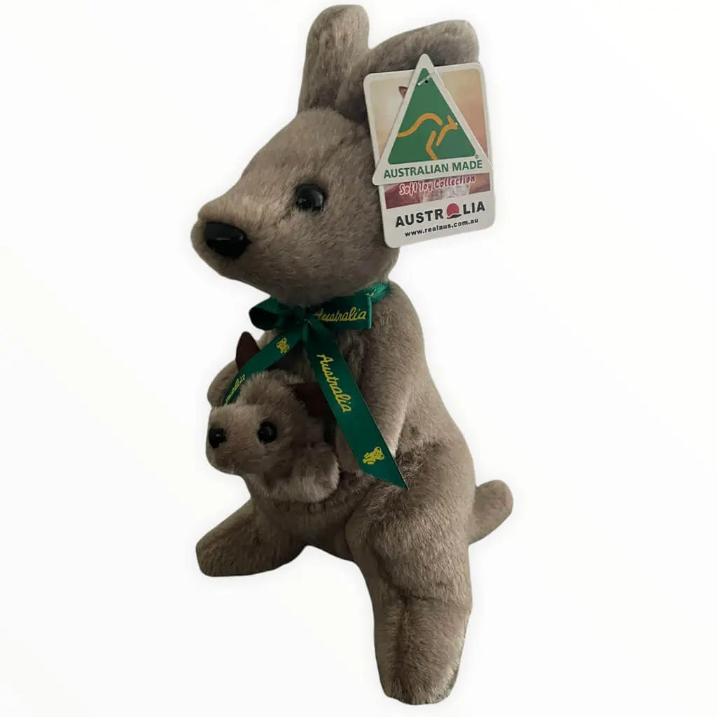 35cm Australian Made  Kangaroo with full body Joey Soft Toy Allanson Souvenirs