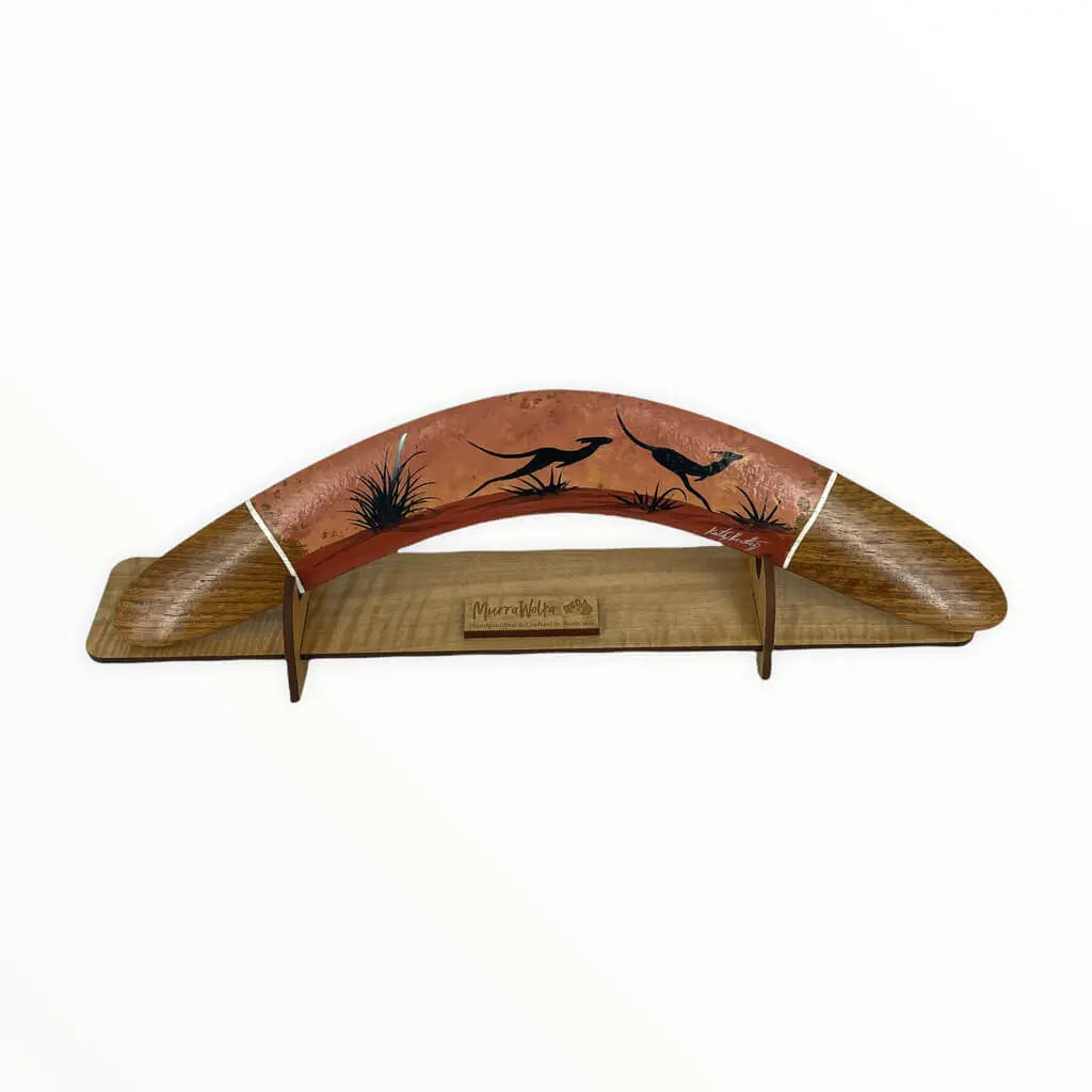 35cm Murra Wolka Australian Made Boomerang on Stand Allanson Souvenirs