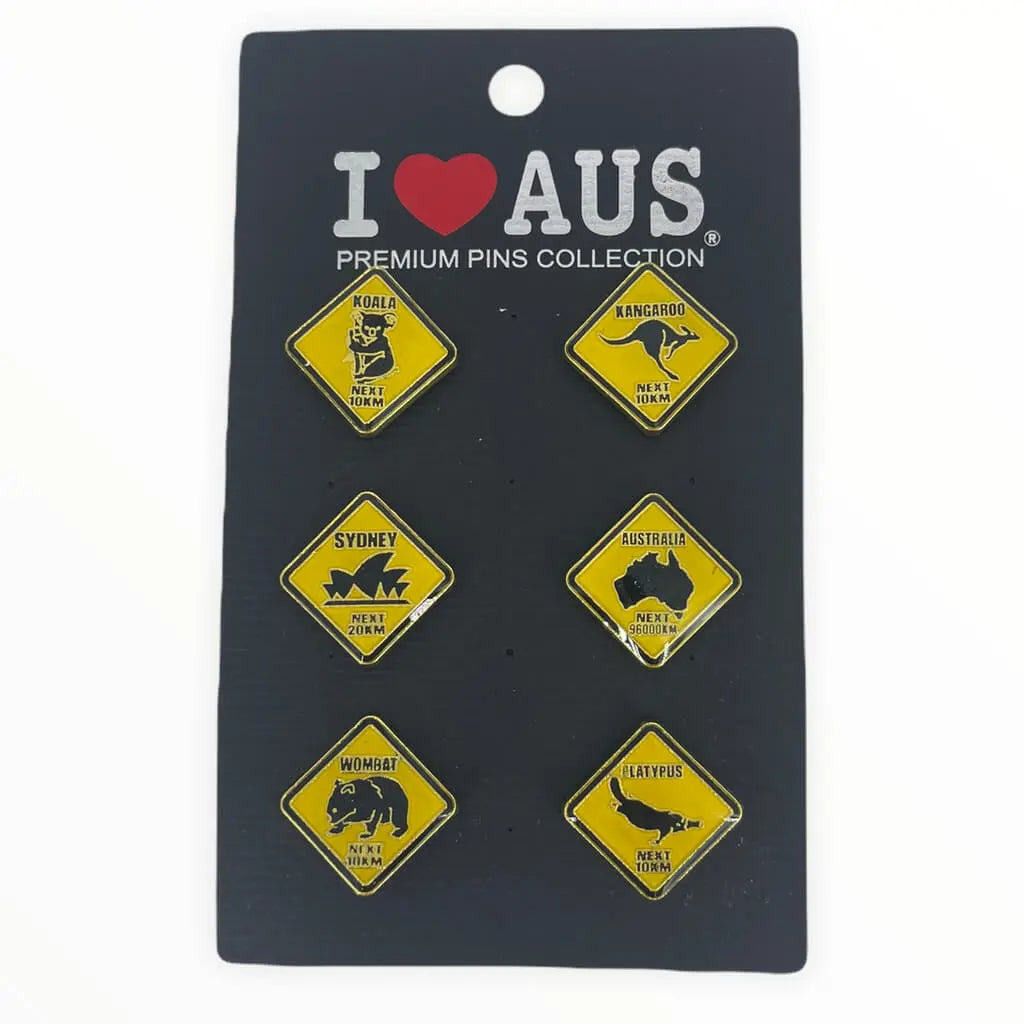 6 pack of Australian Road Sign Lapel Pins Allanson Souvenirs