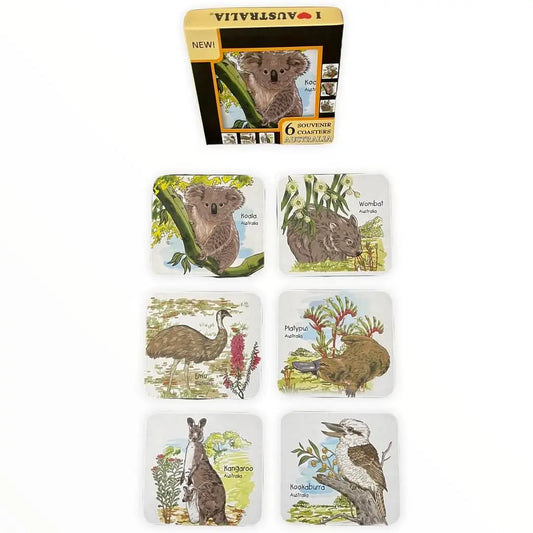 6pce Australian Animals Cork Coaster Set Allanson Souvenirs