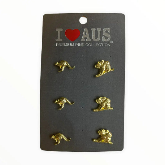 6pce Gold Kangaroo/Koala Lapel Pins | Allanson Souvenirs