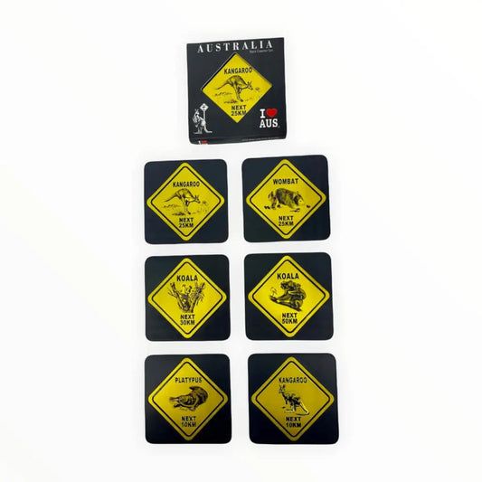 6pce Metallic Road Sign Coaster Set Allanson Souvenirs