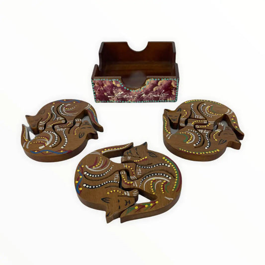 6pce Wooden Kangaroo Coaster Set Allanson Souvenirs