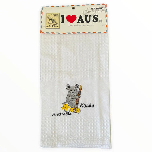 Australian Koala Embroidered Waffle Tea Towel Allanson Souvenirs