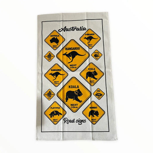 Australian Animal Road Sign Tea Towel Allanson Souvenirs