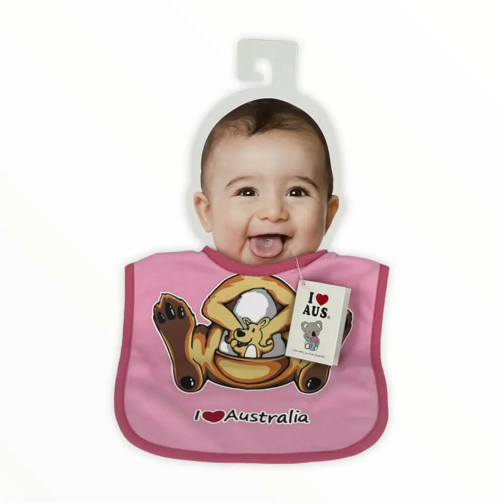 Baby Bib - Pink Kangaroo Face Allanson Souvenirs