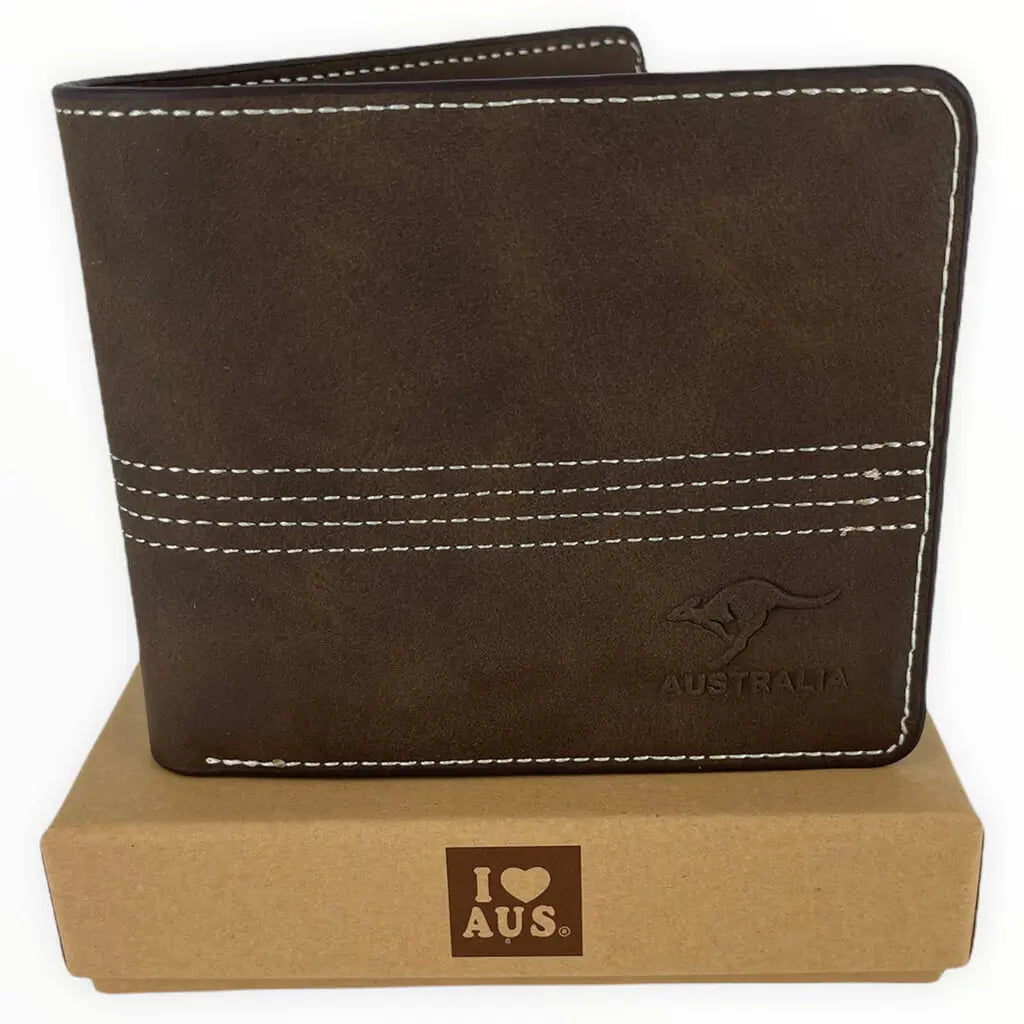 Chocolate Brown Mens Wallet with embossed Kangaroo Allanson Souvenirs