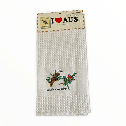 Embroidered Australian Bird Waffle Tea Towel Allanson Souvenirs