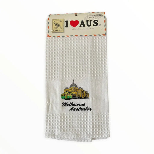 Embroidered Melbourne Waffle Tea Towel Allanson Souvenirs