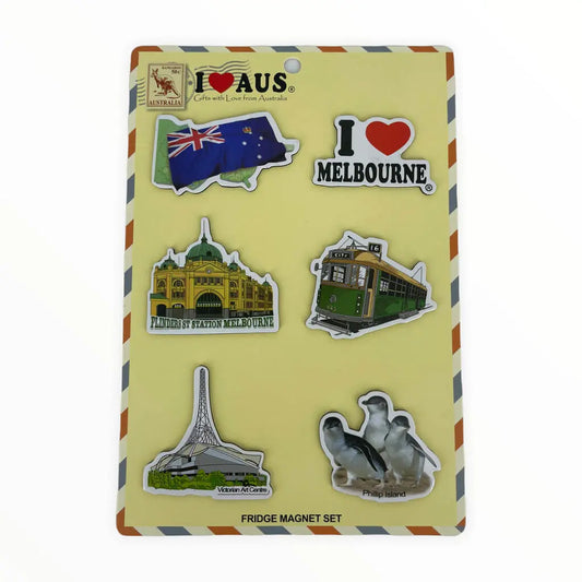 Set of 6 Assorted Melbourne Magnets Allanson Souvenirs