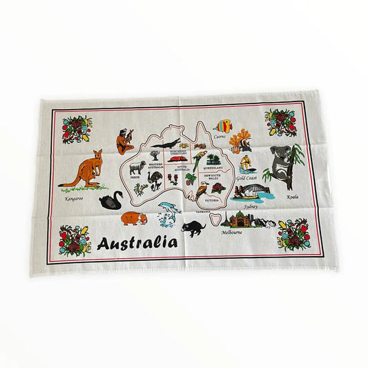 White Map of Australia Tea Towel Allanson Souvenirs
